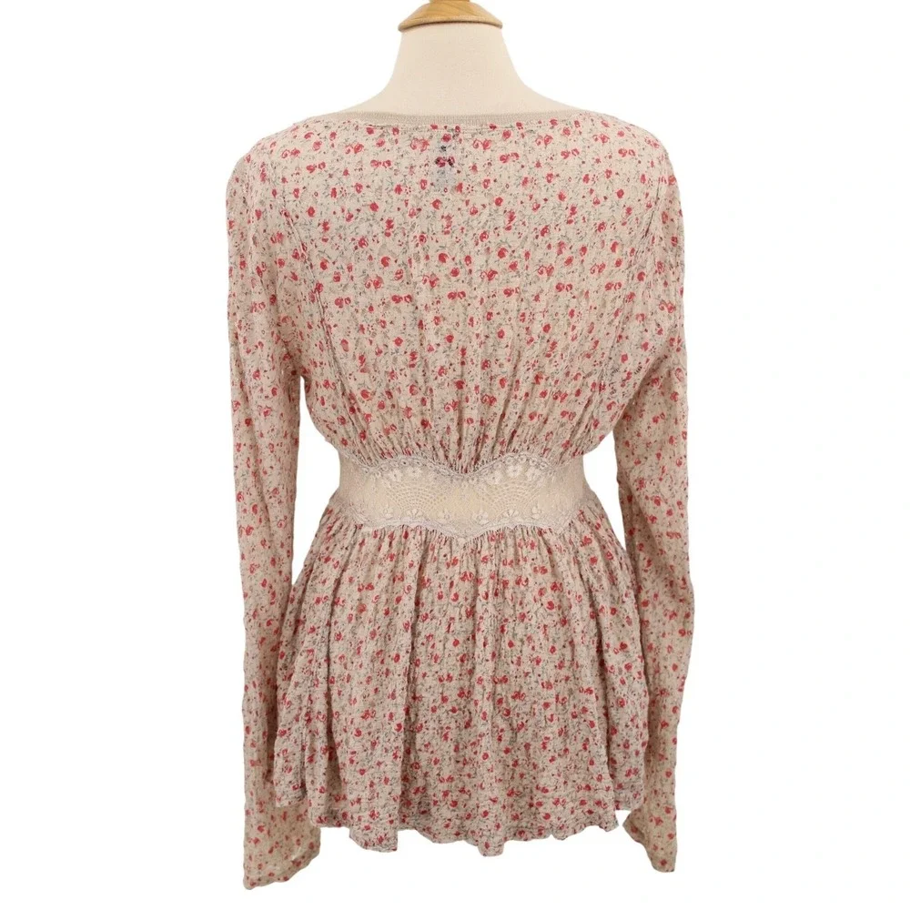 Free People Tunic Small Lace Knit snap‎ up long sleeve boho grunge Cottagecore